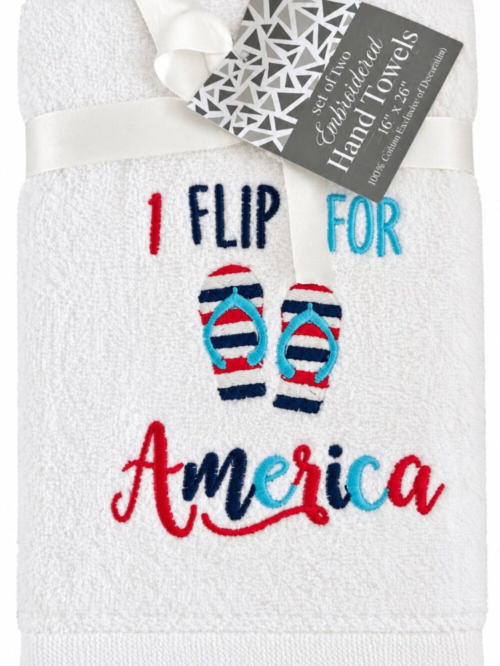 America Embroidered Hand Towels Bathroom July 4th USA Red White Blue Set of 2